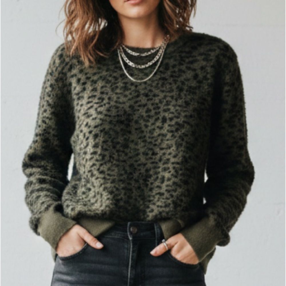 Olive Green Leopard Print Fuzzy Eyelash Knit Sweater For The Republic Size M Med